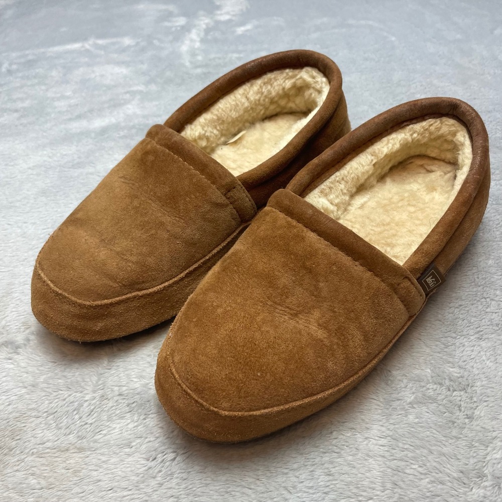 REI Womens Australian Sheepskin Slippers Size 7 Tan Shearling Moccasins